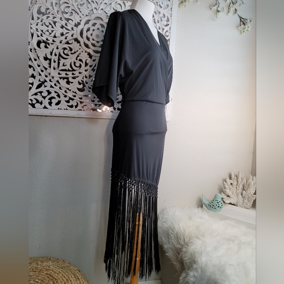NWOT ZARA BLOGGER FAV MIDI DRESS W ASYMMETRICAL FRINGE & KIMONO SLEEVES Sz: S - Picture 7 of 16